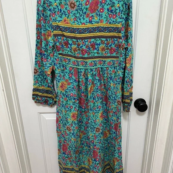 R. Vivimos Turquoise Floral Maxi Dress with Tassel Tie size XS - Picture 6 of 6